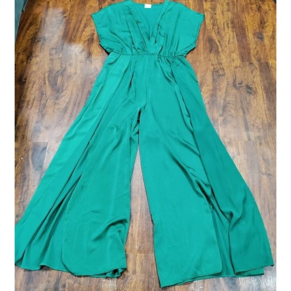 Blue Buttercup Green WideLeg Jumpsuit Whimsy Luxury Lightweight Flowy L Elegant - Picture 3 of 11